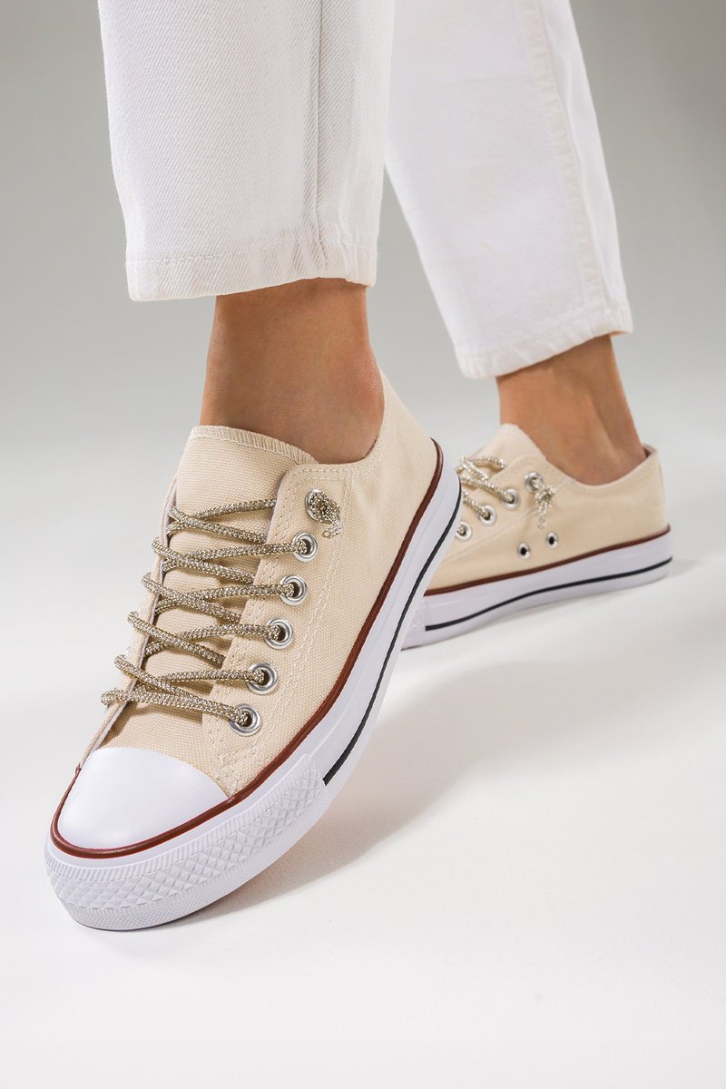 Beżowe trampki damskie buty sportowe z wymiennymi ozdobnymi sznurówkami Casu GA8030-6-38