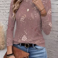 Bluzki damskie - TEMU Damski T-Shirt z Kwiatowym Nadrukiem na Całym Ciele - Bluzka z Długim Rękawem i Okrągłym Dekoltem z Wzorem Kwiatów, Wiosenna/Jesienna Odzież - miniaturka - grafika 1