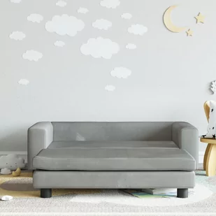 vidaXL Sofa dziecięca z podnóżkiem, jasnoszara, 100x50x30 cm, aksamit - Meble do sypialni - miniaturka - grafika 1