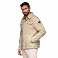 Kurtki męskie - Pikowana kurtka męska w koszulowym fasonie - beżowa V1 OM-JALP-0215 r. XXL - miniaturka - grafika 1