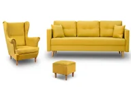 Komplety wypoczynkowe - Zestaw Do Salonu Skandynawski Sofa Fotel Uszak Podnóżek Musztardowy - miniaturka - grafika 1