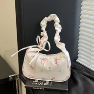 Torebki damskie - TEMU Kobieca Mini Torba na Ramię z Kwiatowym Wzorem - Regulowany Pasek, Zamek Błyskawiczny, Lekka Torebka Podróżna i Codzienna z Akcentem Kokardy, - miniaturka - grafika 1