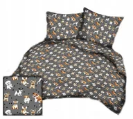 Pościel - pościel bawełna lux 140x200 + 1 poszewka B 307-5 psiaki na graficie - miniaturka - grafika 1