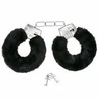 Wieczór panieński i kawalerski - Kajdanki czarne z futerkiem - 1 szt. - miniaturka - grafika 1