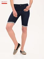 Spodenki damskie - Granatowe dopasowane jeansowe szorty damskie D-FIFY - Volcano - miniaturka - grafika 1