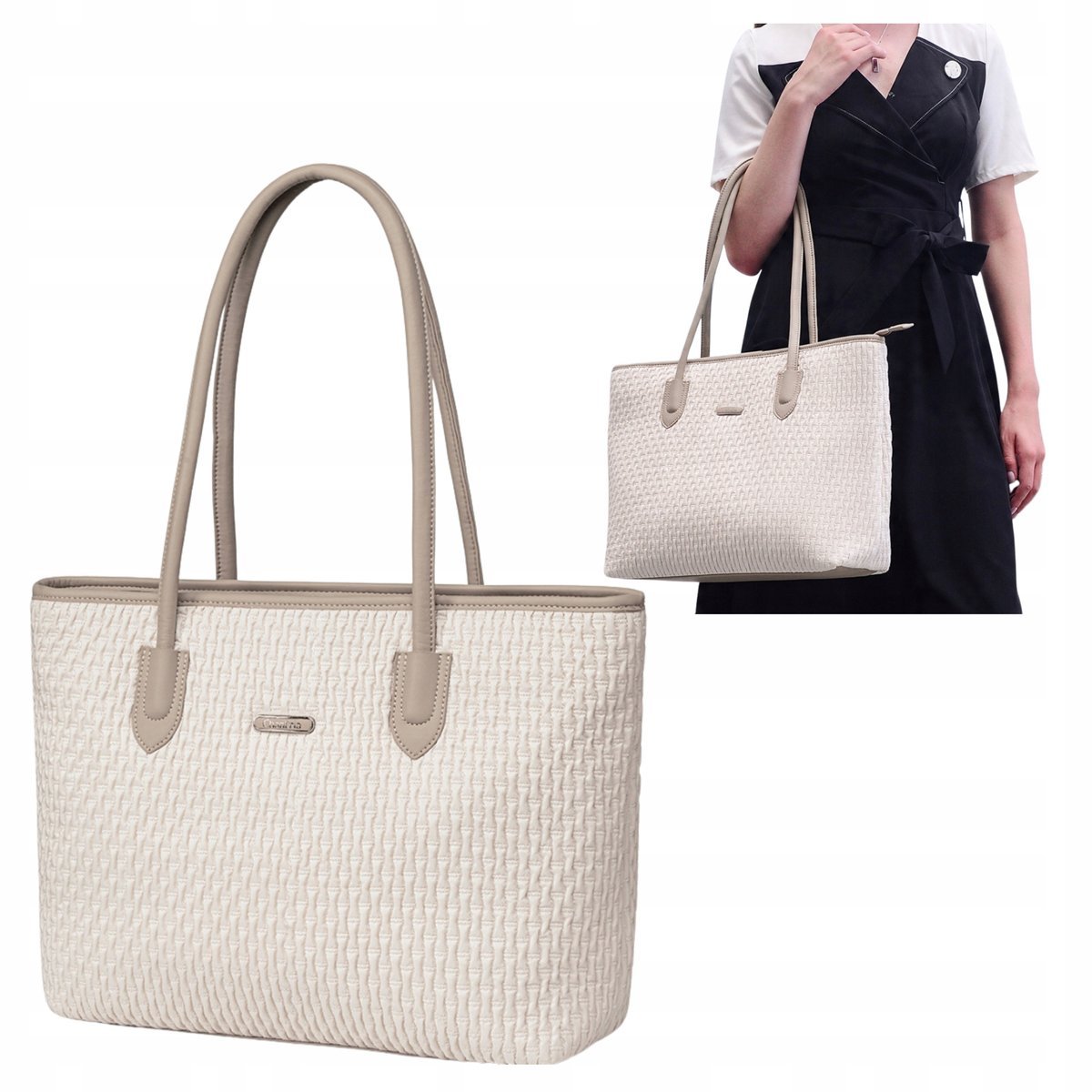 Torba damska shopper biała na ramię 17,9 l modna, pojemna, stylowa z zamkiem dla kobiet. CHANTRIA CB800 White.