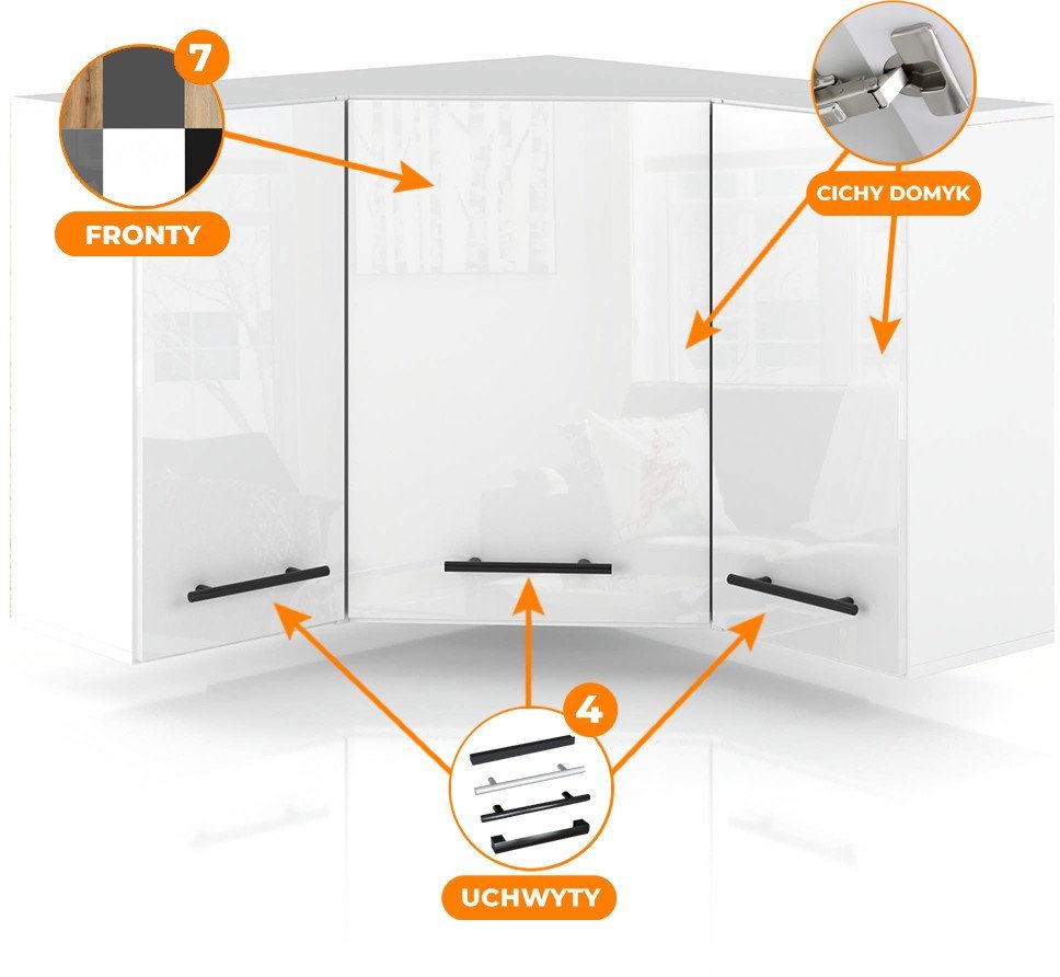 Szafka Kuchenna Wisząca Narożna Modułowa 90x90cm Spremium Biały Połysk
