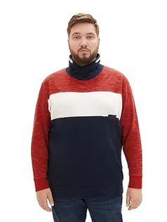 Bluzy męskie - TOM TAILOR Męska bluza Colorblock o wyglądzie spacedye, 32436-Velvet Red Soft Spacedye, 4XL duże rozmiary - grafika 1