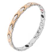 Bransoletki - Magnetyczna bransoletka ze stali, srebrny i złoty kolor, ogniwa "X", owale - Biżuteria e-shop - miniaturka - grafika 1