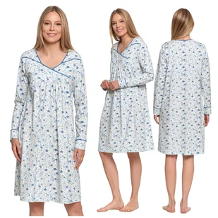 KOSZULA NOCNA UROCZA W KWIATY PIŻAMA DAMSKA Z DŁUGIM RĘKAWEM MORAJ 3XL - Bielizna nocna - miniaturka - grafika 1