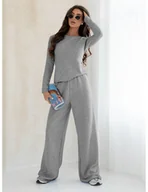 Komplety damskie - Komplet dzianinowy z szerokimi spodniami CELESTE - szary - miniaturka - grafika 1
