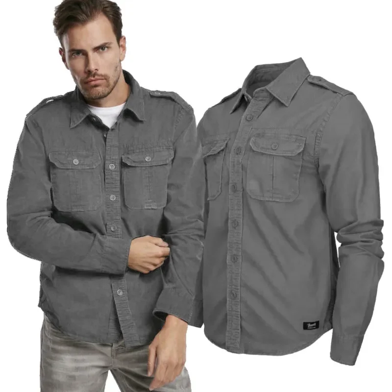 Koszula z długim rękawem BRANDIT Vintage Shirt - Charcoal Grey S [S]