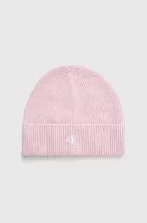 Czapki damskie - Calvin Klein Jeans czapka z domieszką wełny kolor różowy - grafika 1