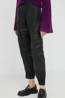 Spodnie damskie - Gestuz spodnie skórzane Kallie damskie kolor czarny high waist - miniaturka - grafika 1