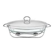 Naczynia żaroodporne - Naczynie żaroodporne HELIOS z podgrzewaczem 3 l owal z pokrywą srebrny - miniaturka - grafika 1