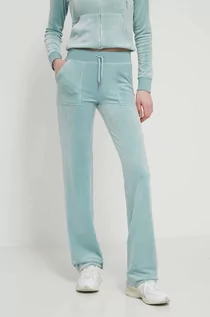 Spodnie damskie - Juicy Couture spodnie dresowe welurowe kolor zielony z aplikacją - grafika 1