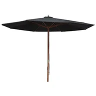 Parasole ogrodowe - vidaXL Parasol ogrodowy na drewnianym słupku, 350 cm, czarny vidaXL - miniaturka - grafika 1