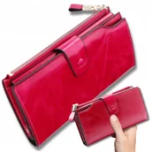 Portfele - Portfel damski skórzany duży lakierowany pojemny RFID z paskiem czerwony - miniaturka - grafika 1
