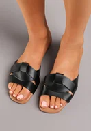 Klapki i japonki damskie - Czarne Płaskie Klapki Przeplatane Farisea - miniaturka - grafika 1