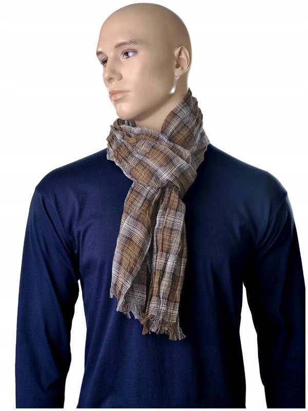 BAWEŁNA100% Szalik Męski w Kratkę Szeroki GREG bw1