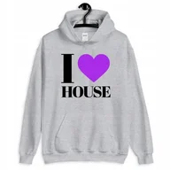 Bluzy damskie - Bluza Damska Szara Z Kapturem I Love House Wz - L - miniaturka - grafika 1