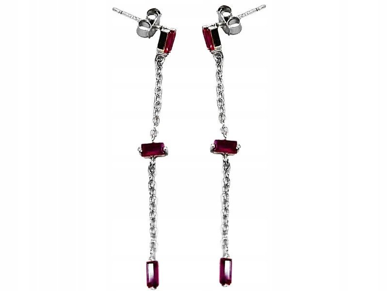 Wiszące srebrne kolczyki 925 łańcuszki z różowymi cyrkoniami na sztyft