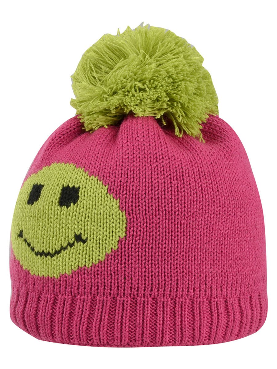 Czapka zimowa z pomponem i emotką różowa Doll