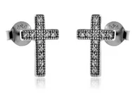 Kolczyki - Delikatne rodowane srebrne kolczyki celebrytka krzyżyk krzyż cyrkonie srebro 925 - miniaturka - grafika 1