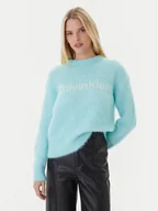 Swetry damskie - Calvin Klein Sweter LV044D359G Turkusowy Relaxed Fit - miniaturka - grafika 1