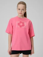 Koszulki dla dziewczynek - 4F T-shirt loose z nadrukiem dziewczęcy - różowy 164 (13-14 lat) - miniaturka - grafika 1