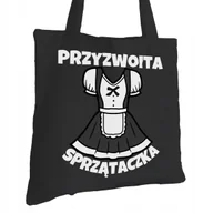 Torby i wózki na zakupy - Torba Bawełniana dla Sprzątaczki Czarna Prezent ekologiczna Trwały Nadruk - miniaturka - grafika 1