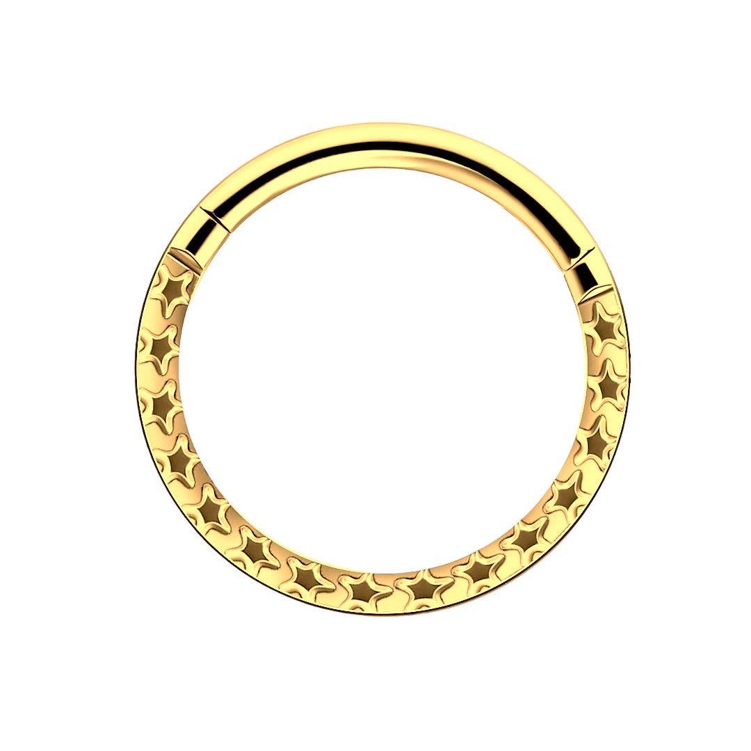 Kolczyk PIERCING Clicker złoty Kółko z gwiazdkami Daith SEPTUM TYTAN 1,2/10