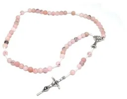 Różaniec komunijny IHS z kamieni naturalnych - OPAL różowy - Różańce - miniaturka - grafika 1