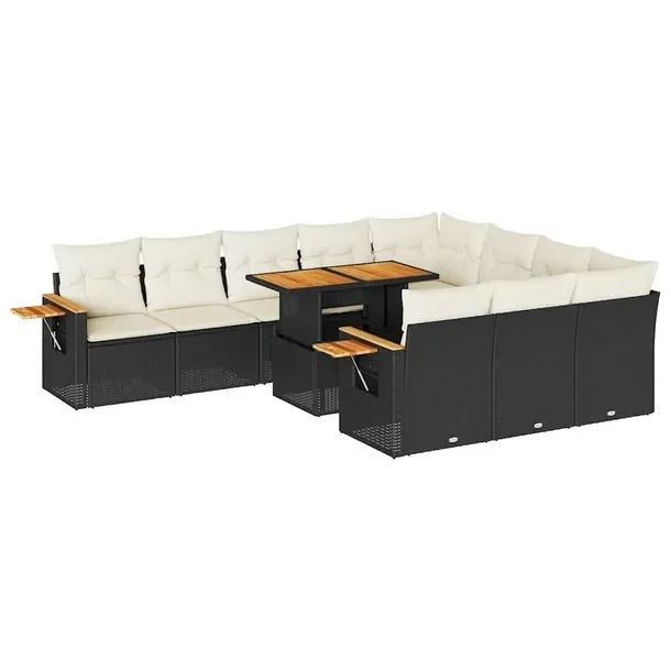 Zestaw mebli ogrodowych modułowych, czarny, rattan PE, wymiary: 55x62x69 c