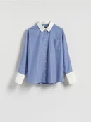 Koszule damskie - Reserved - Koszula z kontrastowymi mankietami - niebieski - miniaturka - grafika 1