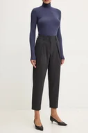 Spodnie damskie - Armani Exchange spodnie wełniane kolor szary fason chinos high waist 6DYP47 YN9YZ - miniaturka - grafika 1