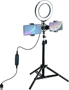 Lampa pierścieniowa Puluz LED žiedinė lempa 16cm, su trikoju stovu iki 70cm ir dvigubu telefono laikikliu, USB - Wyposażenie ciemni fotograficznej - miniaturka - grafika 1