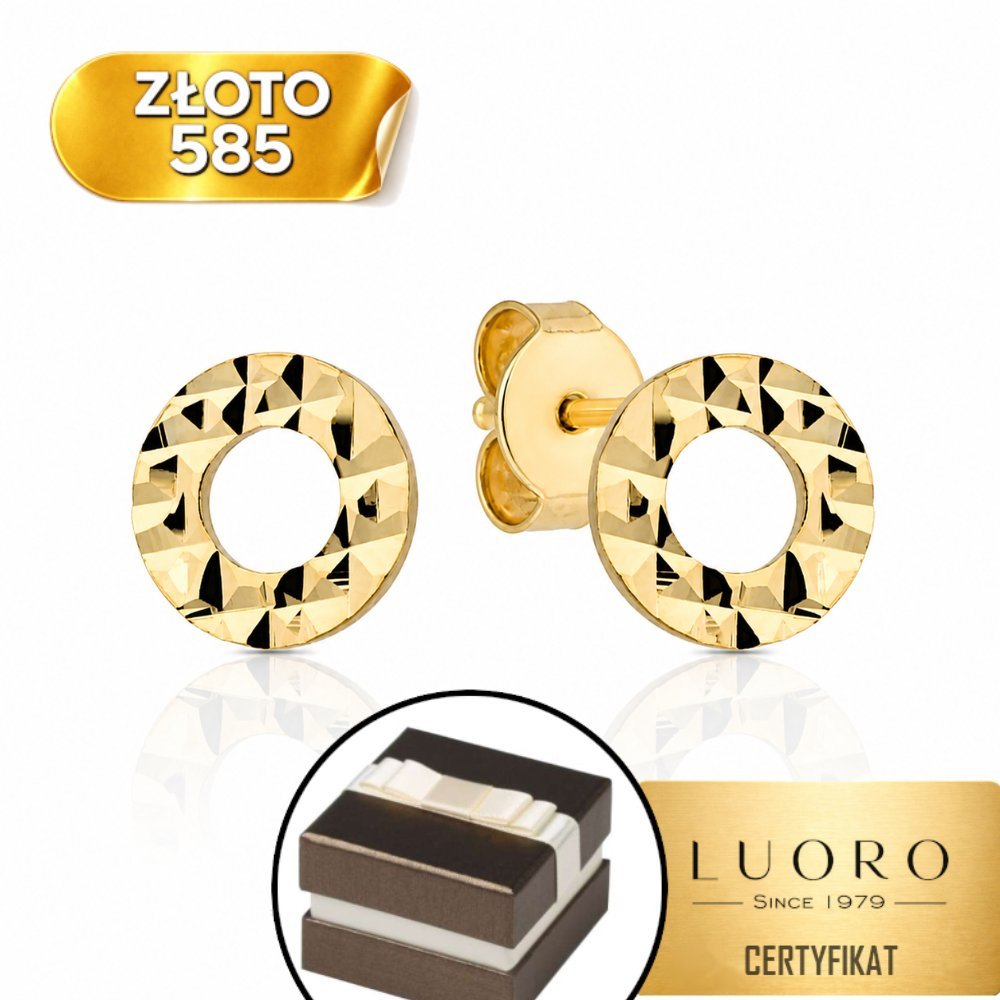 KOLCZYKI ZŁOTE 585 14K DIAMENTOWANY RING KÓŁKO SZTYFT 7 MM ELEGANCKIE