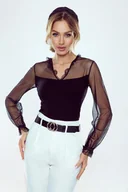Bluzki damskie - Eldar Kayla tiul Vdekolt z guzikiem długi rękaw L - miniaturka - grafika 1