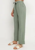 Spodnie damskie - Ciemnozielone Spodnie o Szerokim Kroju z Wiązaniem i Gumką w Pasie Miravenia - miniaturka - grafika 1