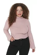 Body - Trendyol Damska bluzka plus size dopasowana bodycone, wysoki dekolt, dzianina, plus size, Pudrowy róż, XLus - miniaturka - grafika 1