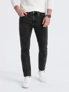 Spodnie męskie - Spodnie męskie jeansowe z przeszyciem na kolanach - czarne V2 OM-PADP-0109 - grafika 1