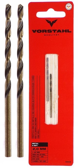 Wiertło do metalu HSS-G M2 turbo czarno-złote (op. 2szt.) QUALITAT 2,0x49mm