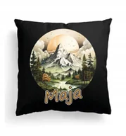 Poduszki dekoracyjne - CZARNA Poduszka Z IMIENIEM Na Wielkanoc GÓRY GÓRA LAS MOUNTAIN PODRÓŻE - miniaturka - grafika 1