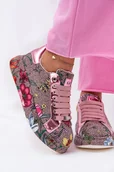 Sneakersy damskie - Wzorzyste Sneakersy Na Platformie Ze Zdobieniem GOE RR2N4002 Multikolor-38 - miniaturka - grafika 1