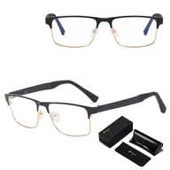 Okulary korekcyjne, oprawki, szkła - Metalowe męskie okulary zerówki z filtrem Blue Light do komputera 25139A czarne/złote + akcesoria - miniaturka - grafika 1