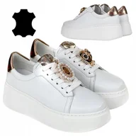 Półbuty damskie - Buty Chebello 40 Białe Damskie Półbuty Skórzane Sneakersy Ze Skóry 4411 - miniaturka - grafika 1