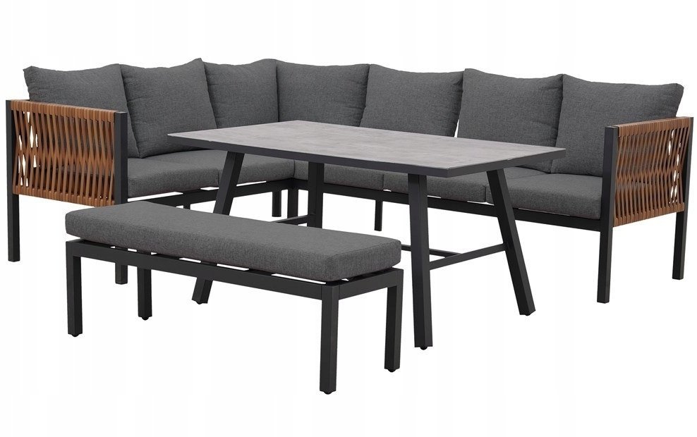Ambiance Zestaw Mebli Ogrodowych Jadalnianych TEXAS Narożny dla 6 Osób Sofa Stół Ławka SZARY