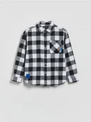 Bluzki dla chłopców - Reserved - Bawełniana koszula w kratę - czarny - miniaturka - grafika 1