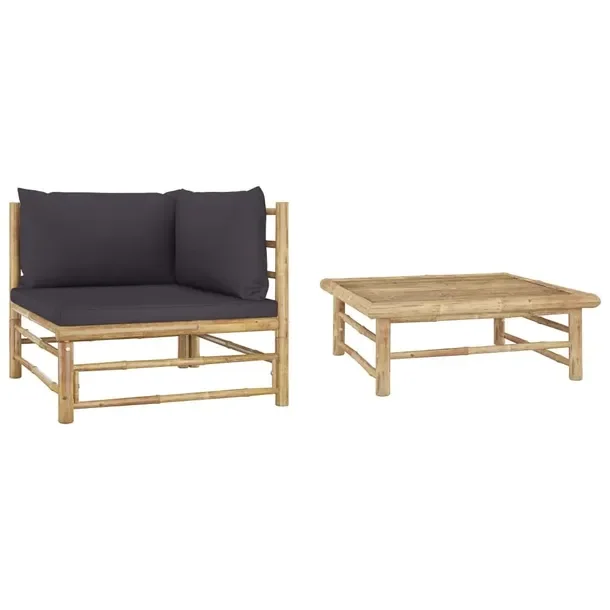 Zestaw Mebli Ogrodowych Bambusowe Drewno Poduszki Stolik + Fotel Sofa